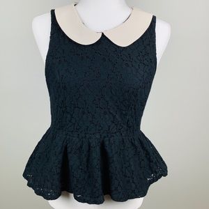 Black Sleeveless Lace Top w/ Sheer Collar